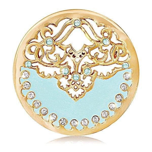 Gold Plated Medium Blue Enamel Coin
