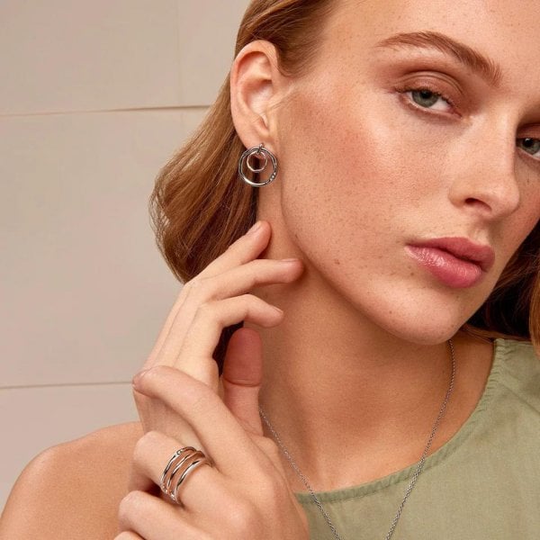 Ripples Double Hoop White Topaz Drop Earrings