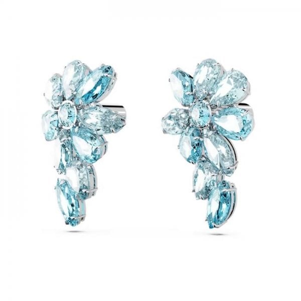 Gema drop earrings, Mixed cuts, Flower, Blue