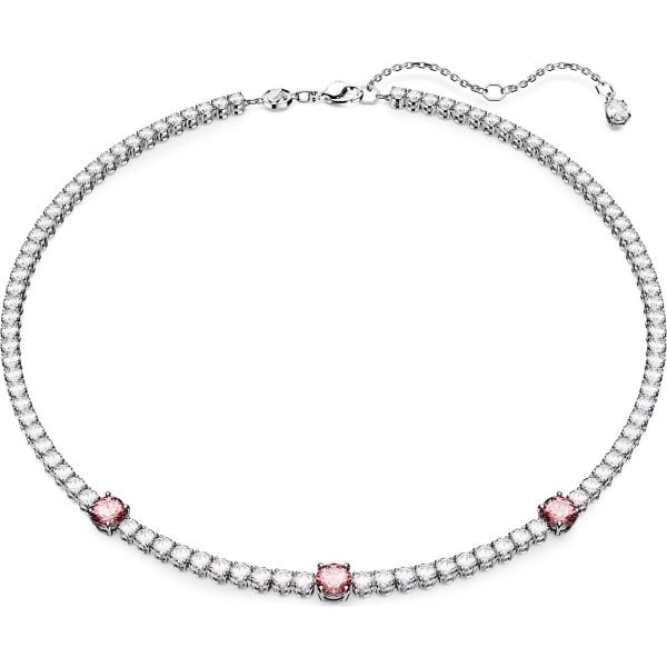 Matrix Tennis necklace, Mixed cuts, Pink, Rhodium