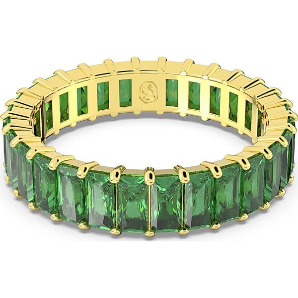 Matrix ring, Baguette cut, Green, Gold-tone S64