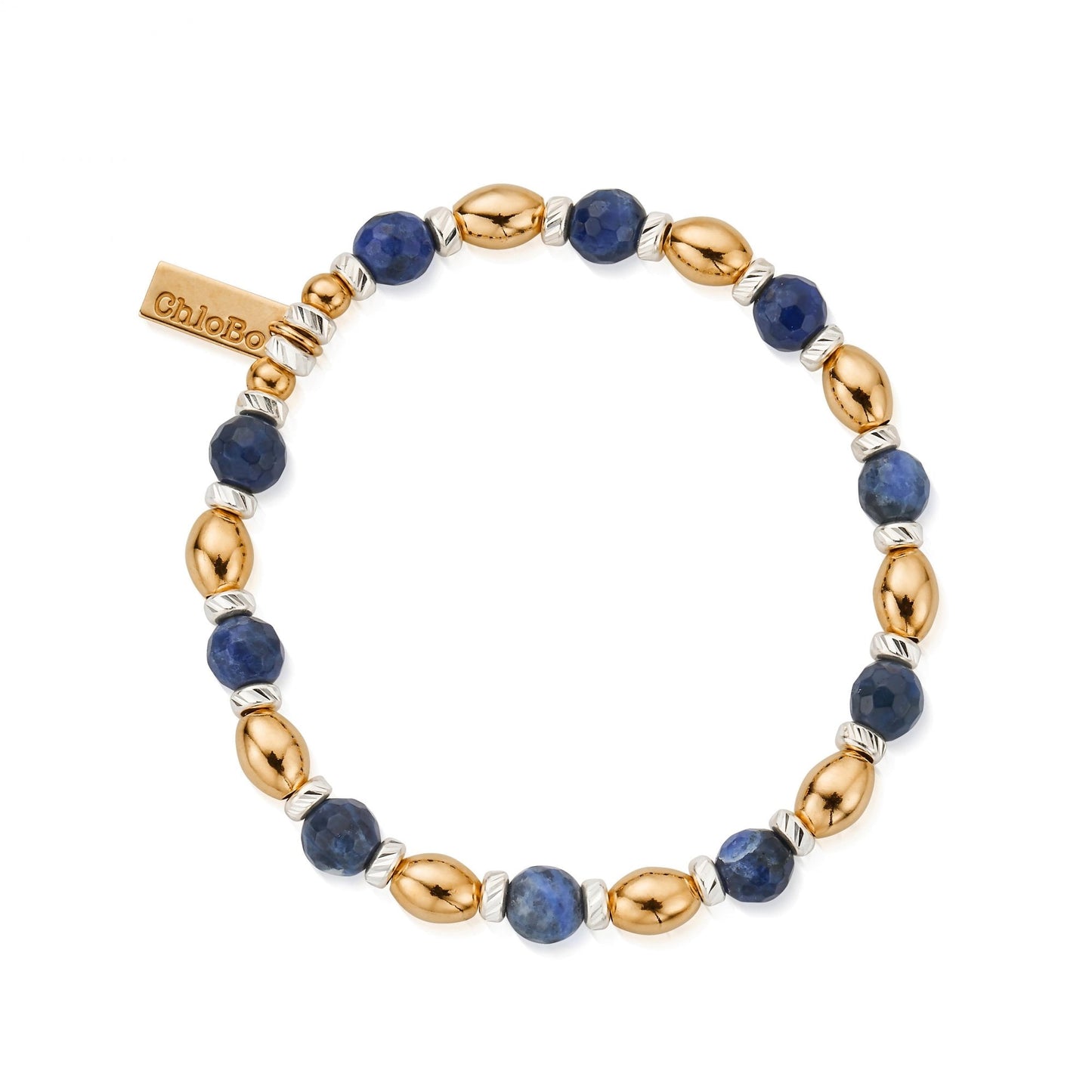 Gold & Silver Shiny Oval Sodalite Bracelet