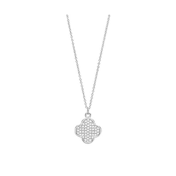SILVER PAVE SET CLOVER SHAPE CZ PENDANT+CHAIN