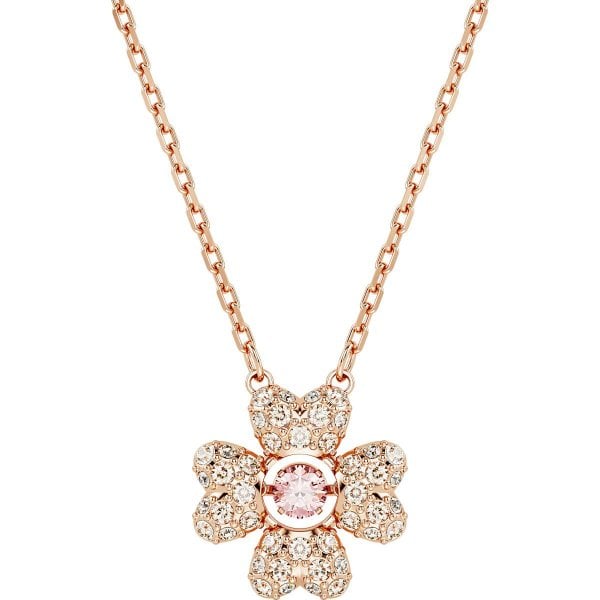 Idyllia pendant, Clover, White, Rose gold-tone pla