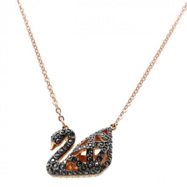 SS FACET SWAN NECKLACE JET/CRY