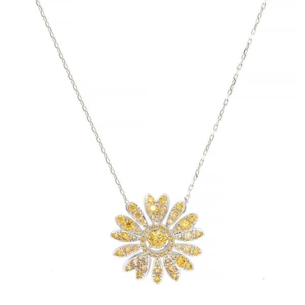 Eternal Flower pendant, Flower, Yellow, Rhodium