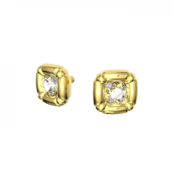 Dulcis stud earrings, Cushion cut, Gold tone