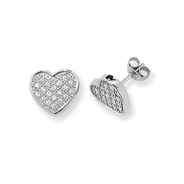 SILVER HEART CZ STUD EARRINGS