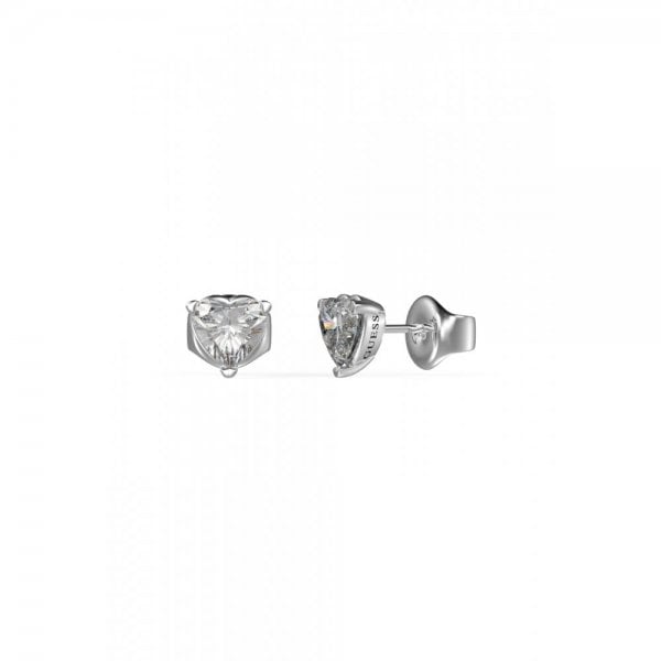 Ladies Clear Solitaire Heart Stud Earrings