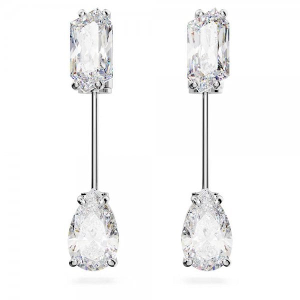 Mesmera bar earrings, Mixed cuts, White, Rhodium