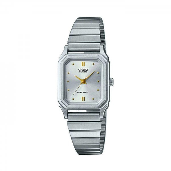 Ladies analogue watch with steel band