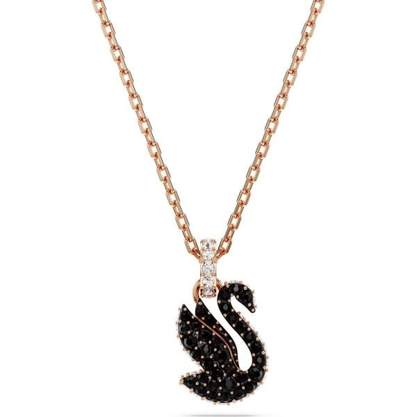 Iconic Swan pendant, Swan, Small, Black, Rose gold