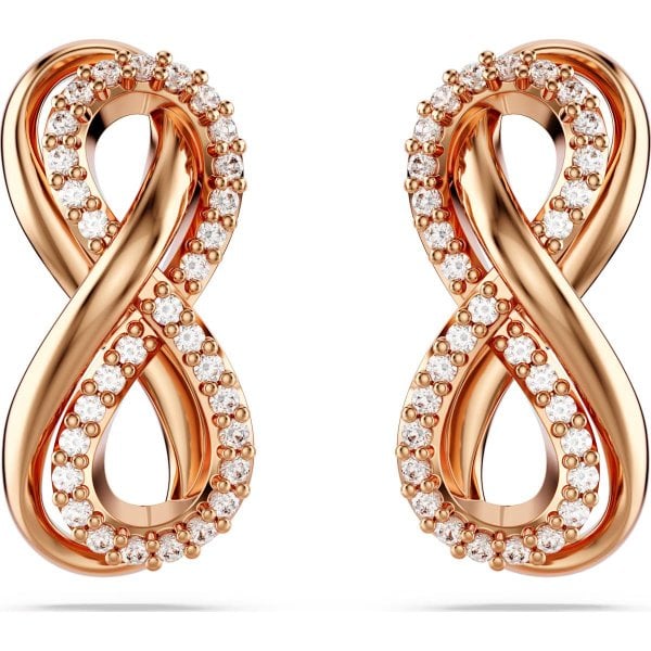 Hyperbola stud earrings, Infinity, White, Rose