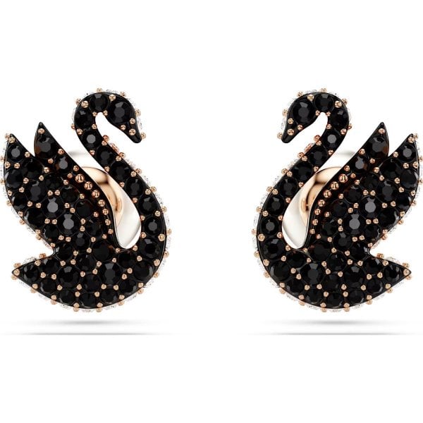 Swarovski Iconic Swan stud earrings, Black, Rose