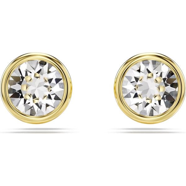 Imber stud earrings, Round cut, White, Gold-tone