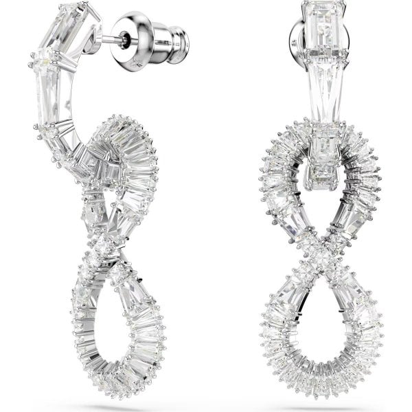 Hyperbola drop earrings, Infinity, White, Rhodium