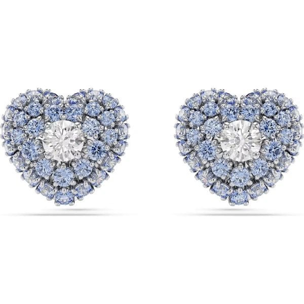 Hyperbola stud earrings, Heart, Blue, Rhodium