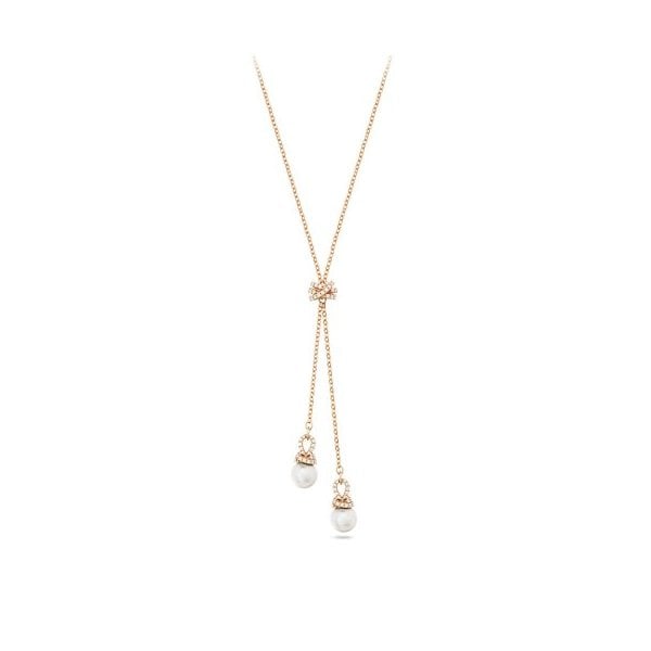 Originally Y pendant, White, Rose gold-tone plated