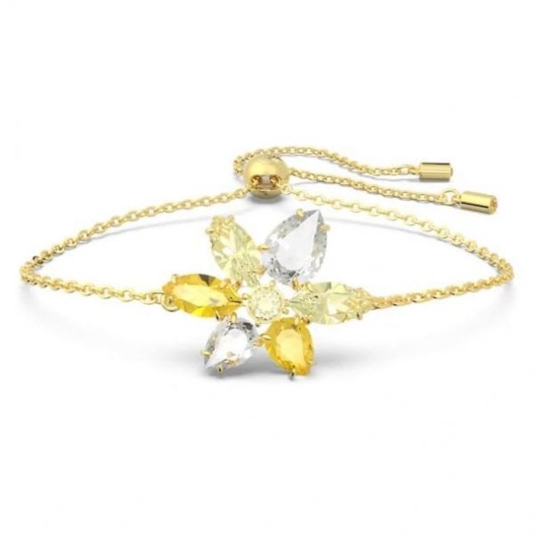 Gema bracelet, Mixed cuts, Flower, Yellow, Gold