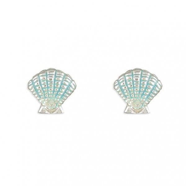 Sterling Silver Earrings - Blue Seashell Stud