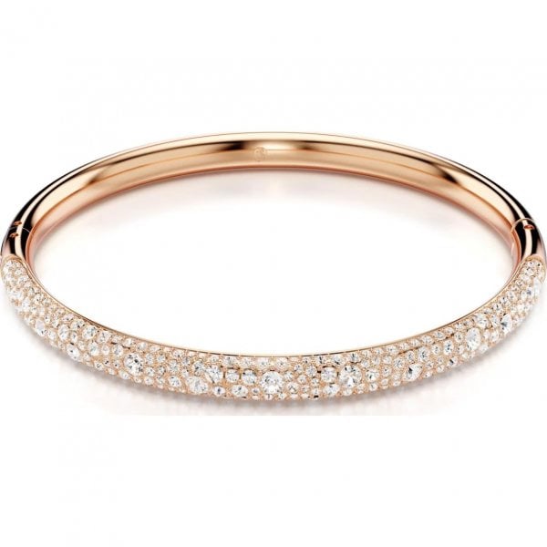Meteora bangle, Snow pavé, White, Rose gold,Medium