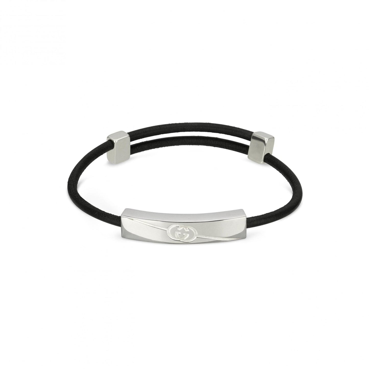 Gucci Tag Bracelet Silver & Black Cotton