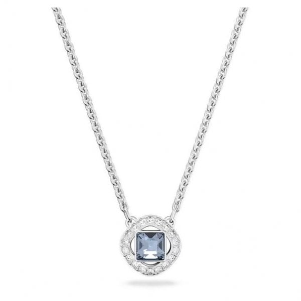 Una Angelic necklace, Square cut, Blue, Rhodium