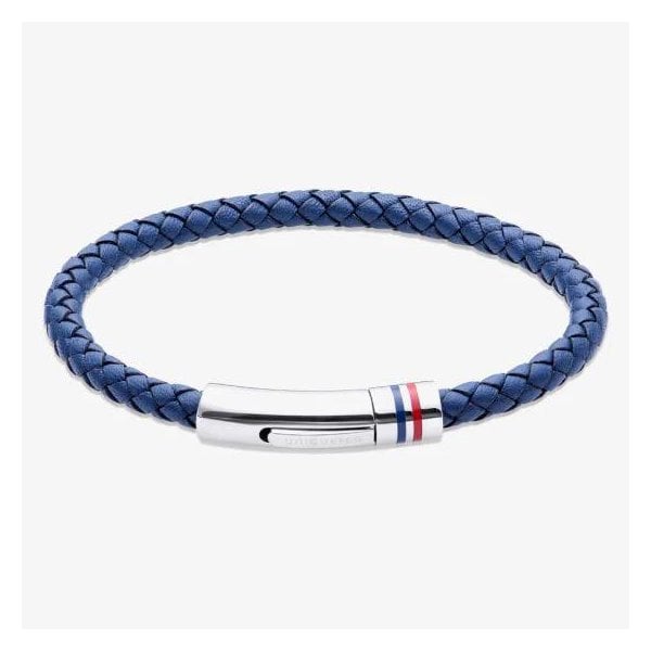 Gents Navy Blue Leather Bracelet 21cm