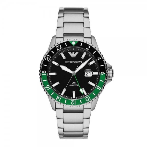 Diver Stainless Steel Black GMT Quartz Men’s Watch