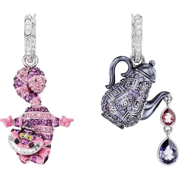 Alice in Wonderland drop earrings, Cat and teapot