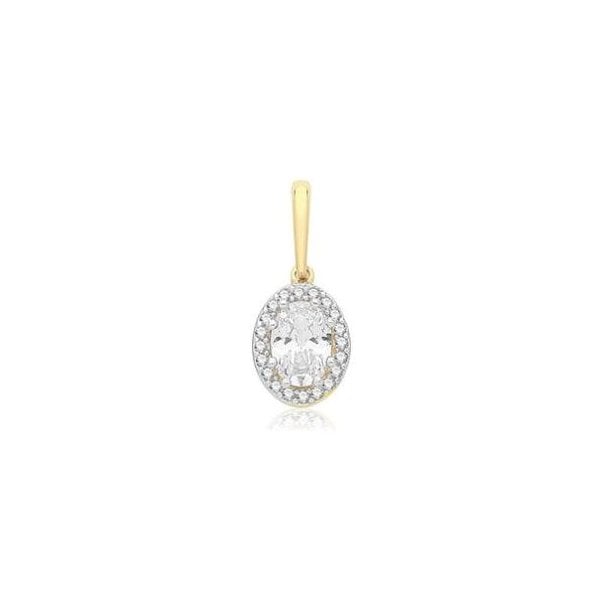 9CT YELLOW GOLD OVL CZ PENDANT