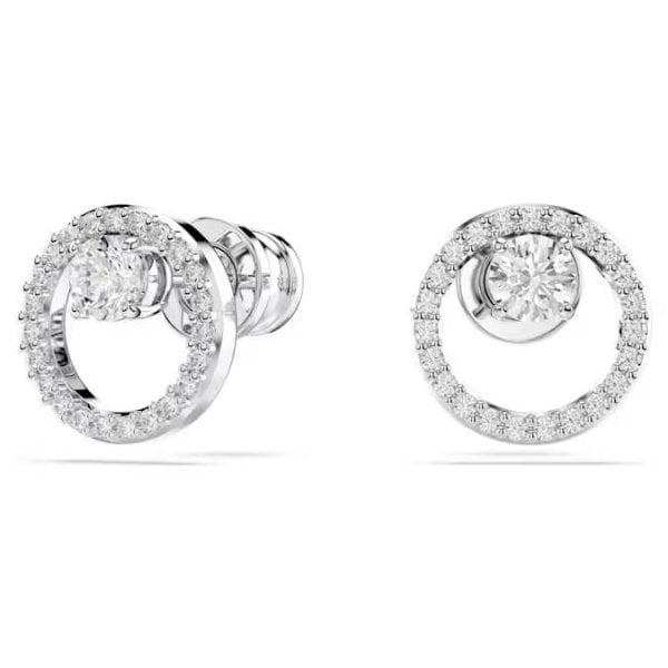 Constella stud earrings, Round cut, White, Rhodium