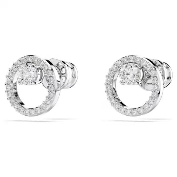 Constella stud earrings, Round cut, White, Rhodium