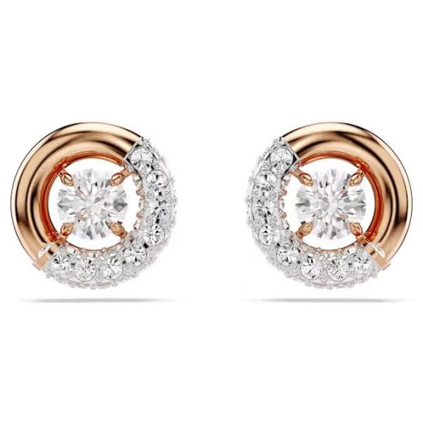 Dextera stud earrings, Round cut, White, Rose gold
