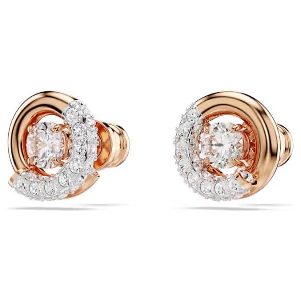 Dextera stud earrings, Round cut, White, Rose gold