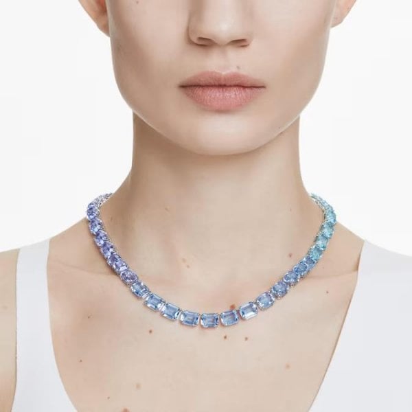 Millenia necklace, Octagon cut, Blue, Rhodium