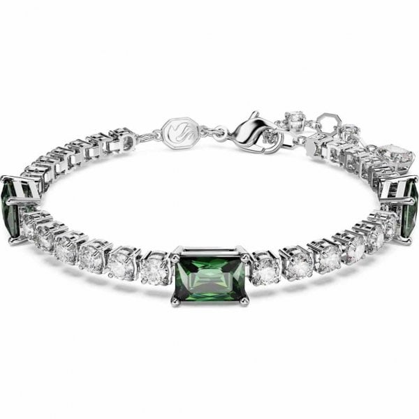 Matrix Tennis bracelet, Mixed cuts, Green, Rhodium