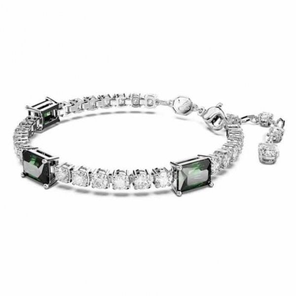 Matrix Tennis bracelet, Mixed cuts, Green, Rhodium