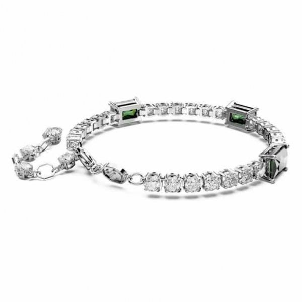 Matrix Tennis bracelet, Mixed cuts, Green, Rhodium