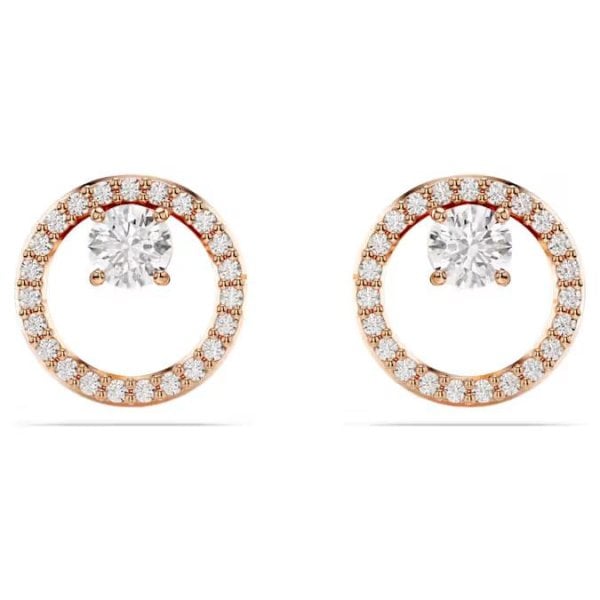 Constella stud earrings, Round cut, White, Rose