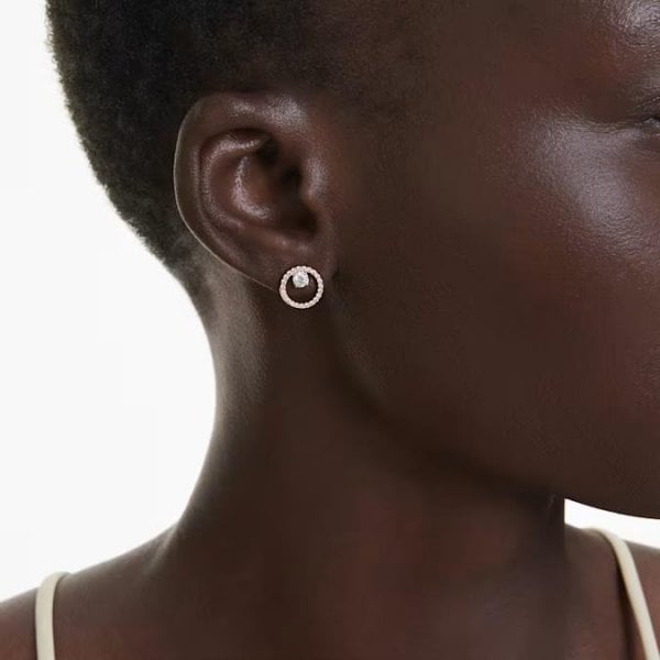 Constella stud earrings, Round cut, White, Rose