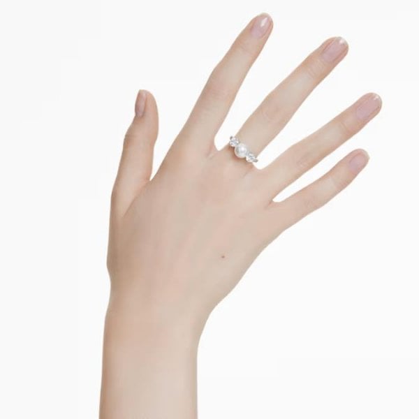 Matrix ring, Crystal pearl, Round cut, White, S52