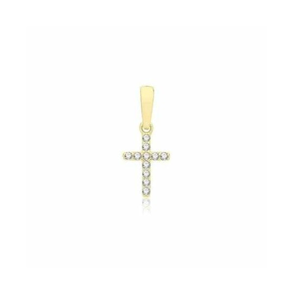 9CT YELLOW GOLD CZ CROSS PENDANT