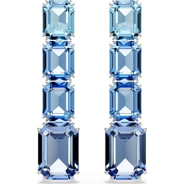 Millenia drop earrings, Octagon cut, Blue, Rhodium