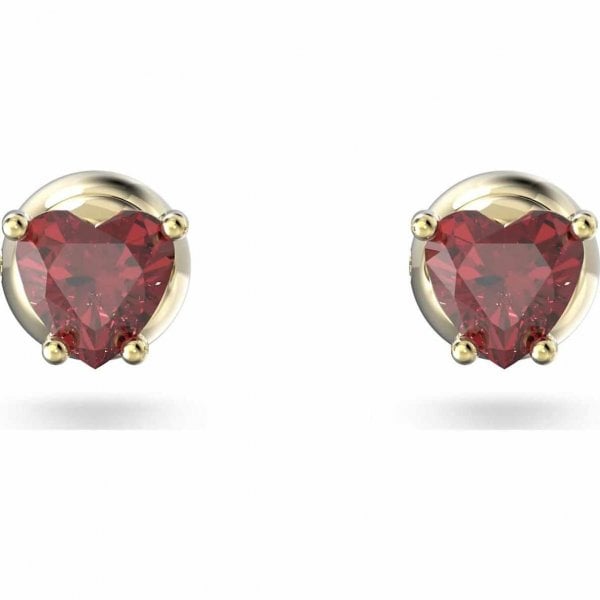 Stilla stud earrings, Heart, Red, Gold-tone plated