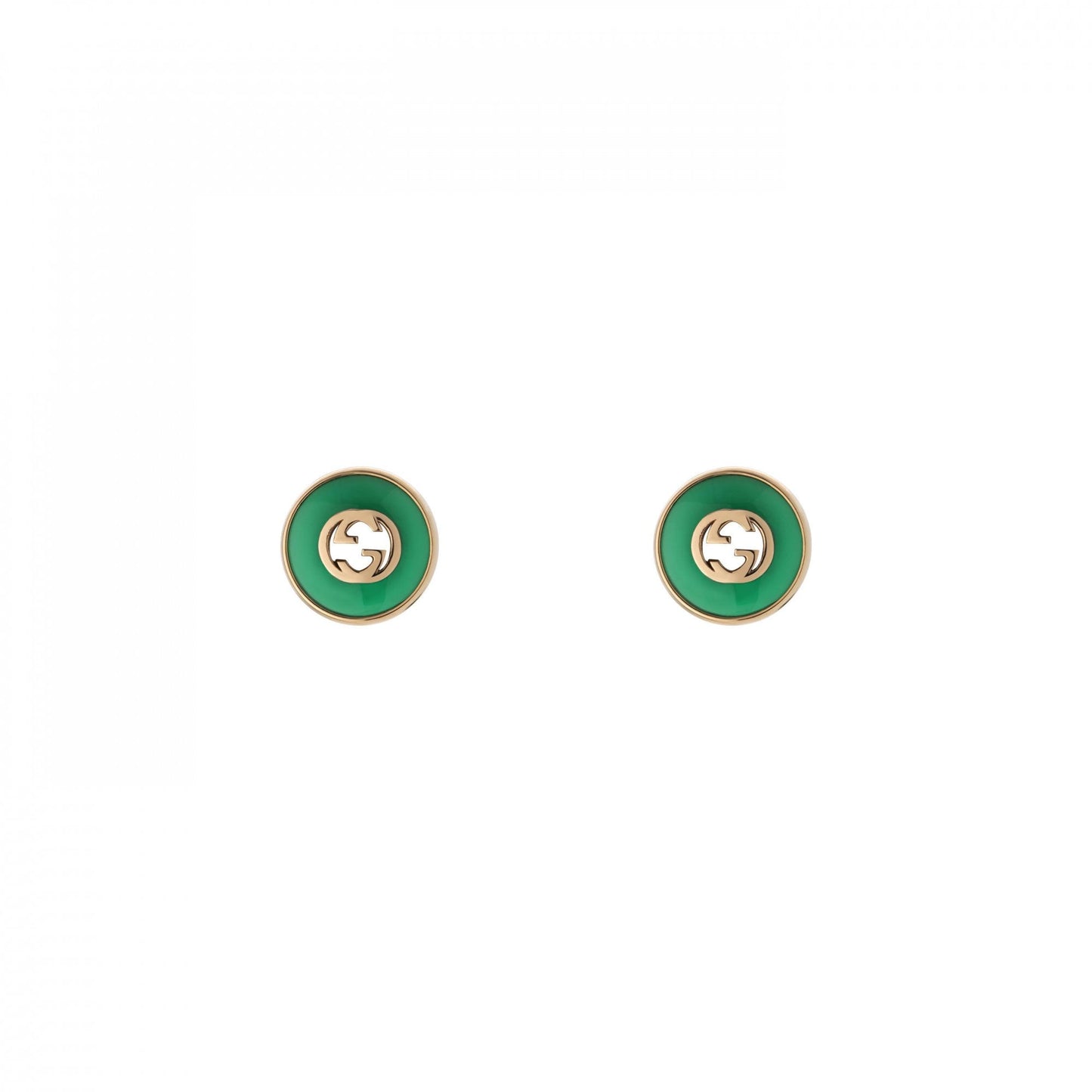 GUCCI Interlocking Rose Gold Green Agate Stud Earrings