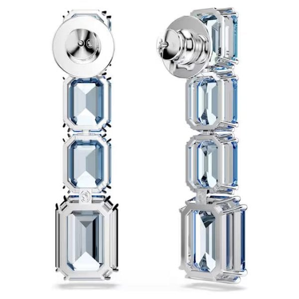 Millenia drop earrings, Octagon cut, Blue, Rhodium