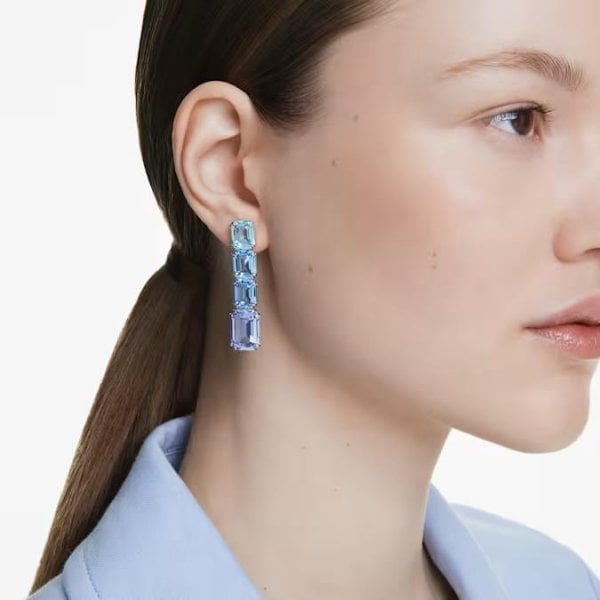 Millenia drop earrings, Octagon cut, Blue, Rhodium