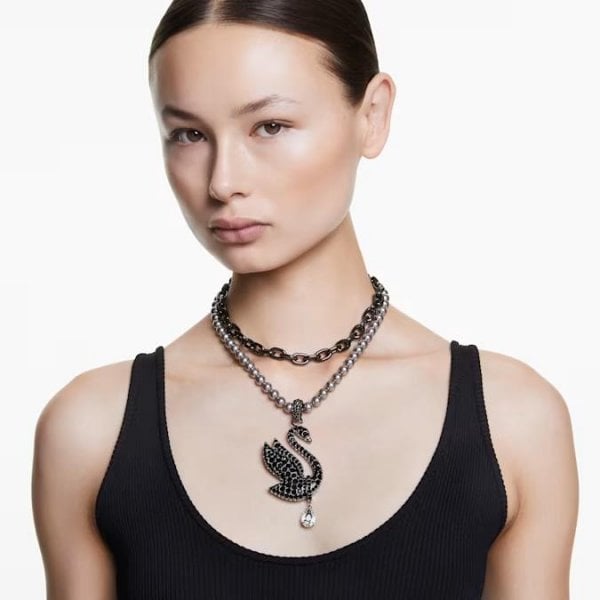 Swarovski Swan choker, Black, Ruthenium