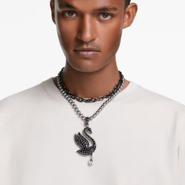 Swarovski Swan choker, Black, Ruthenium